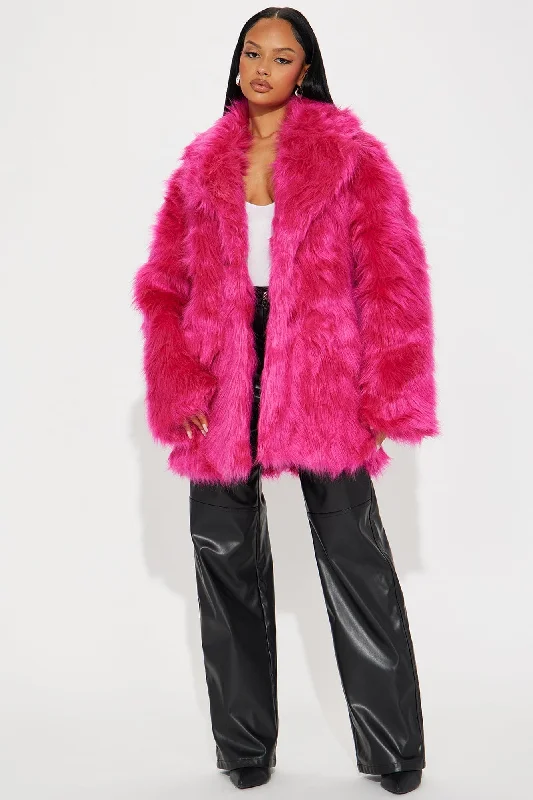 Bring It Back Faux Fur Coat - Hot Pink