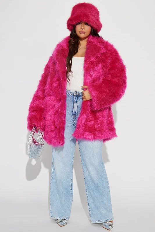 Bring It Back Faux Fur Coat - Hot Pink