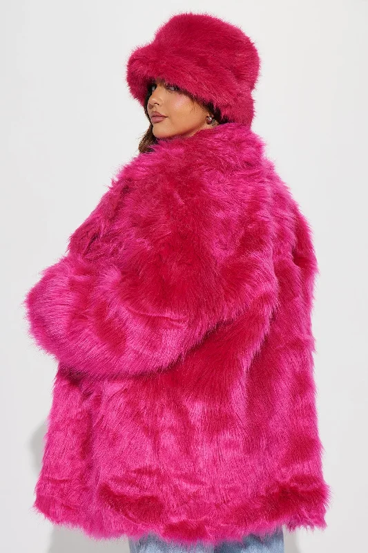 Bring It Back Faux Fur Coat - Hot Pink