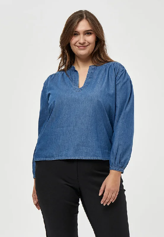 Cia Blouse Curve - Mid Blue Denim