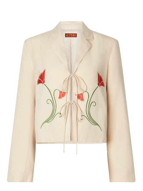 Cressida Sand Embroidered Tie Front Blazer