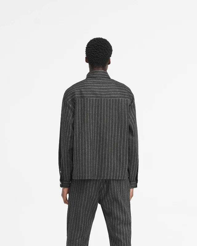 Cropped Dress Shirt - Black Pinstripe