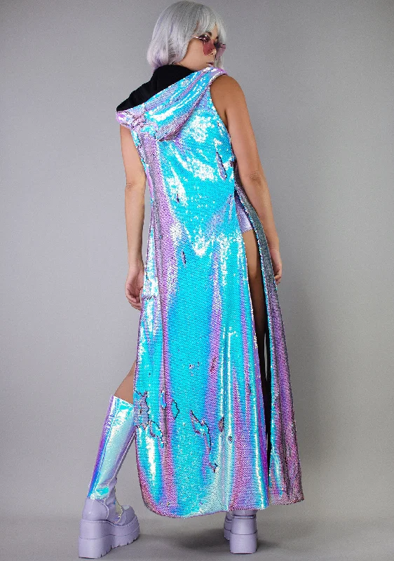 X LASR Exclusive Electric Azure Blue Iridescent Sequin Duster