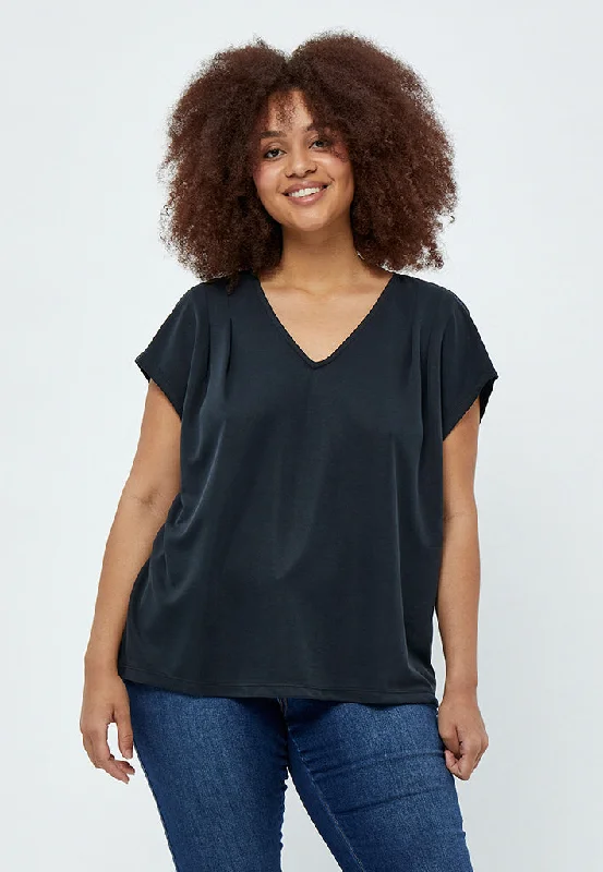 Lana V-Neck Cap Sleeve T-Shirt Curve - Black