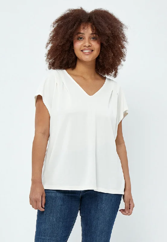 Lana V-Neck Cap Sleeve T-Shirt Curve - Cloud Dancer