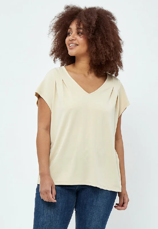 Lana V-Neck Cap Sleeve T-Shirt Curve - Warm sand