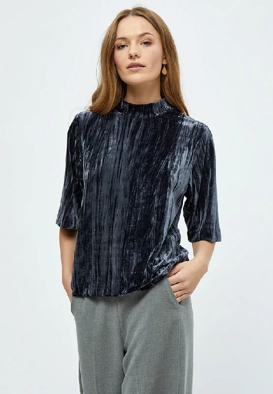 MSMadelyn Velvet Blouse - Nine Iron Gray