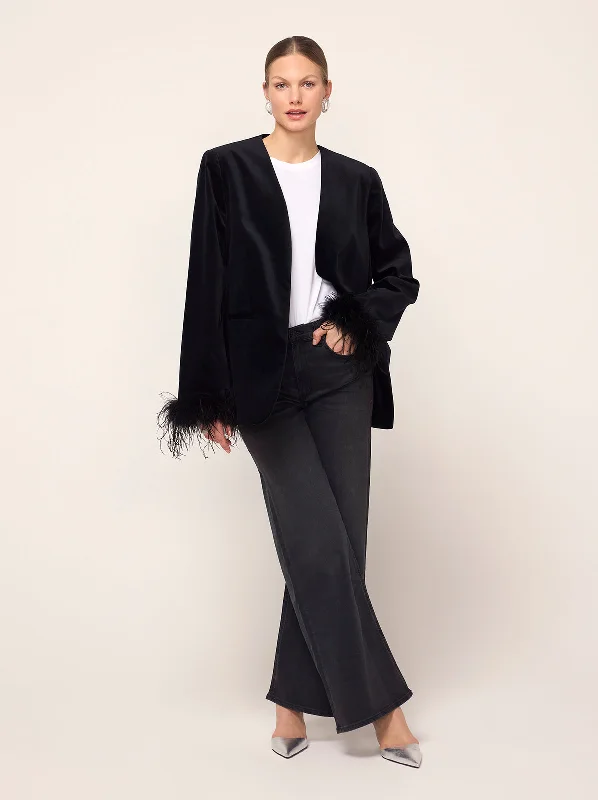 Marlene Black Velvet Feather Blazer