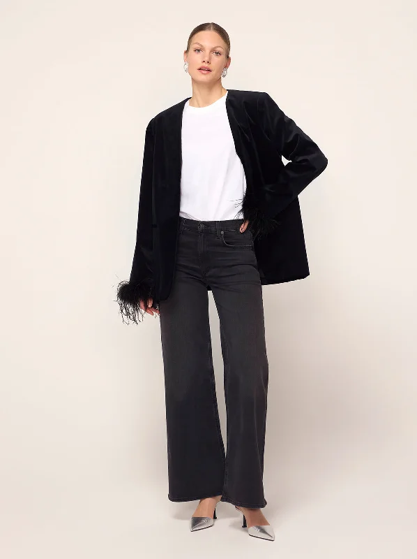 Marlene Black Velvet Feather Blazer