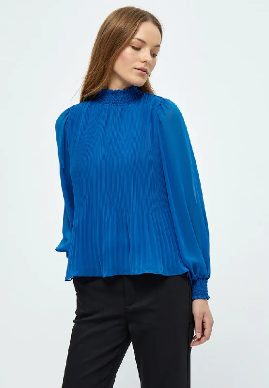 Mia High Neck Smock Blouse - Snorkel Blue