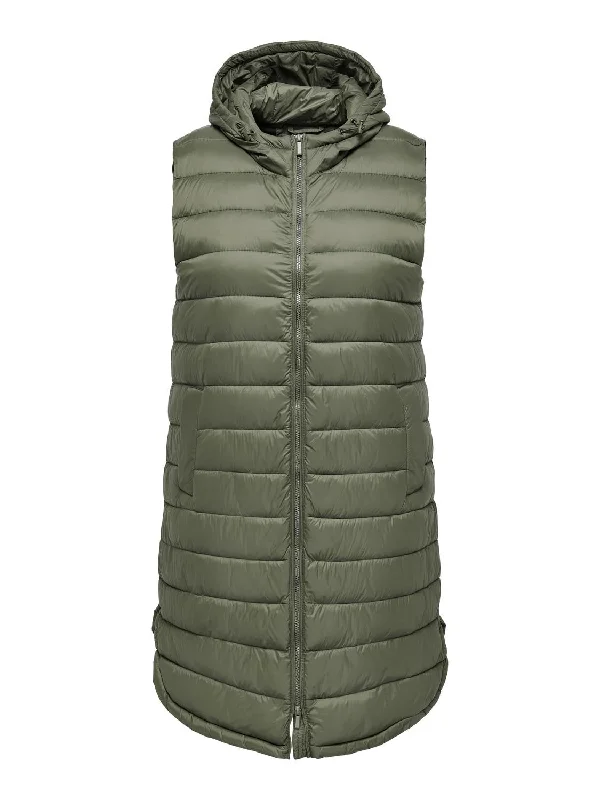 Only Carmakoma Ladies Plus Size Carwespa Long Hooded Bodywarmer-OLIVE