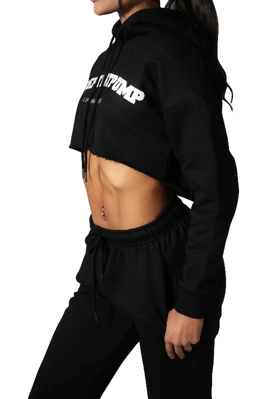 Series 1 Cropped Lifting Club Hoodie - Black with baby pink logo