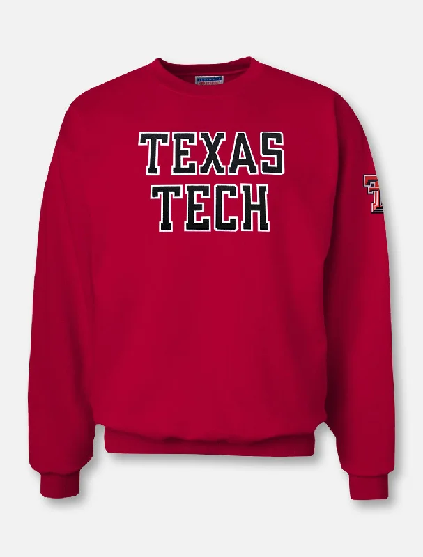 Texas Tech ""Rugged Football"" Font Twill with Sleeve Print Crew Sweatshirt