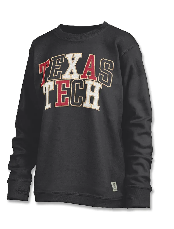 Texas Tech Press Box ""Simply Chenille"" Team Color on Black Hi-Lo Fleece Sweatshirt