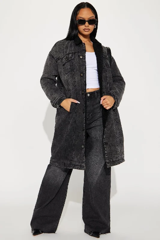 Worry Free Washed Denim Trench - Black