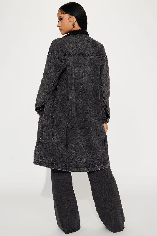 Worry Free Washed Denim Trench - Black