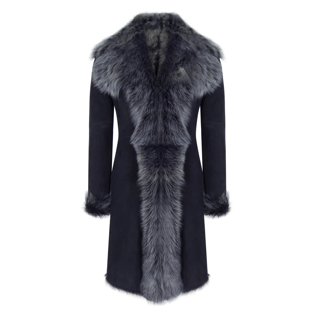 Black Grey 3/4 Length Women's Suede Toscana Sheepskin Coat