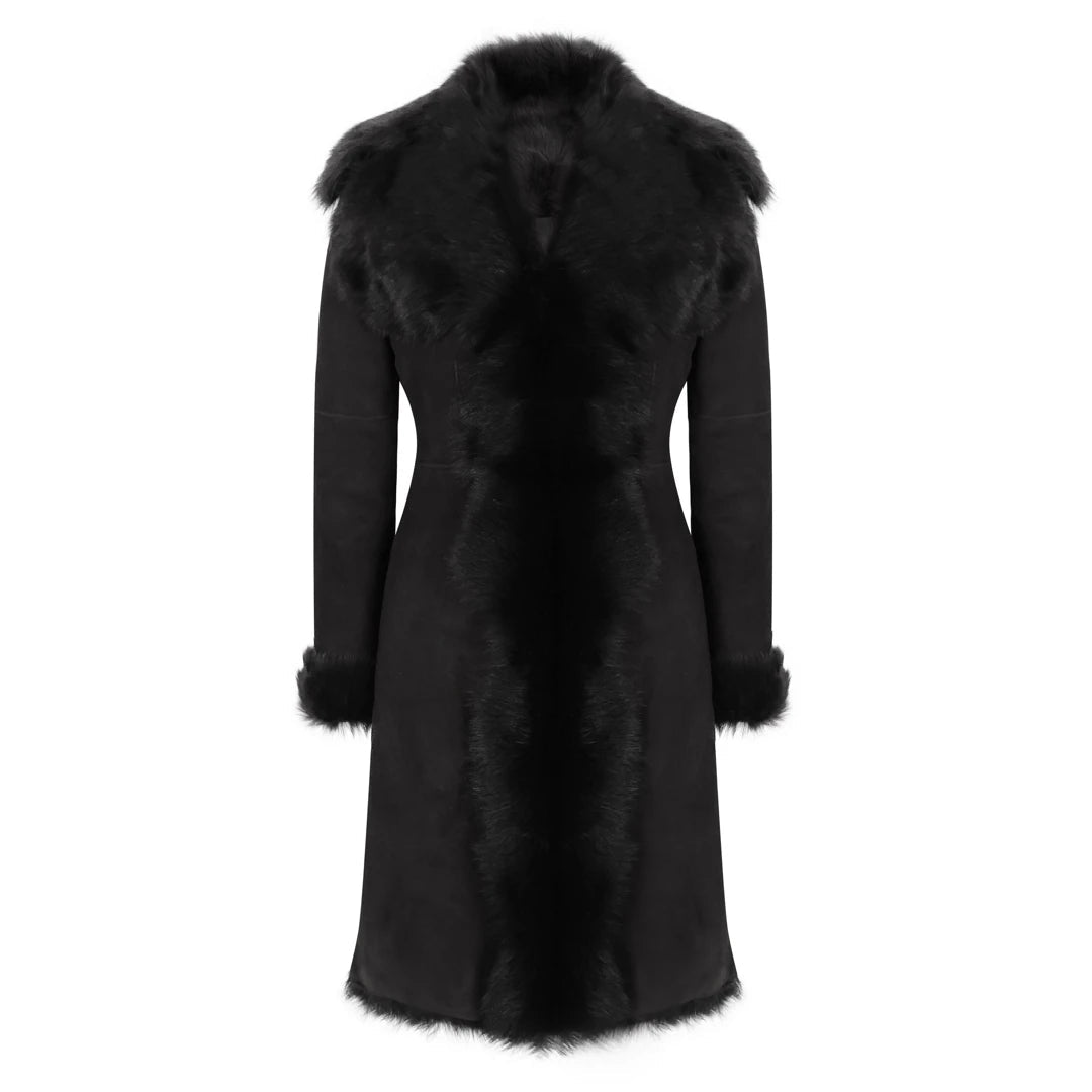 Black Luxury 3/4 Length Women's Suede Toscana Sheepskin Coat