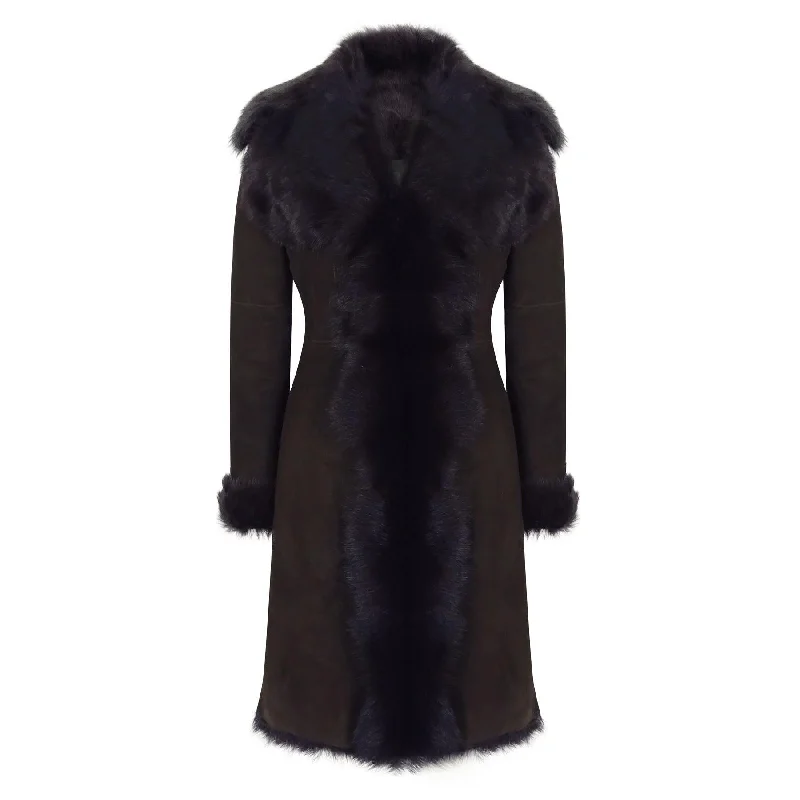 Brown Luxury 3/4 Length Women's Suede Toscana Sheepskin Coat