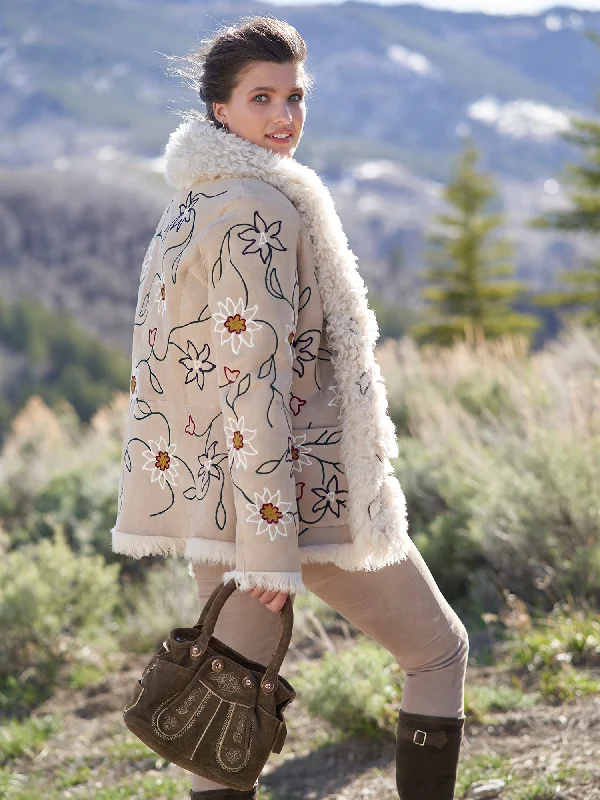 Heidi Embroidered Reversible Shearling Coat