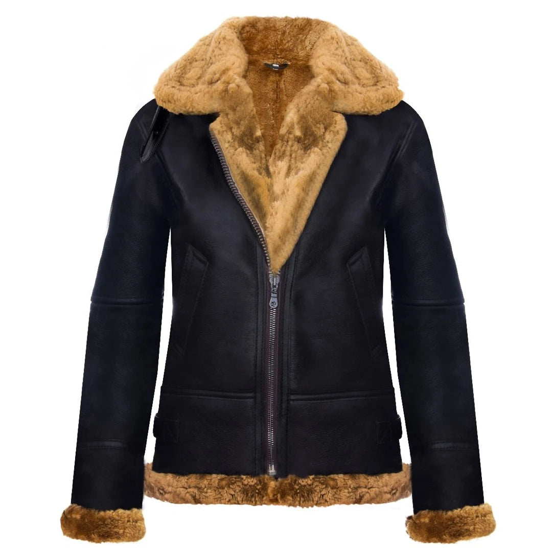 Women's Aviator New Ginger Women's Hooded Shearling Sheepskin Leather Jacket