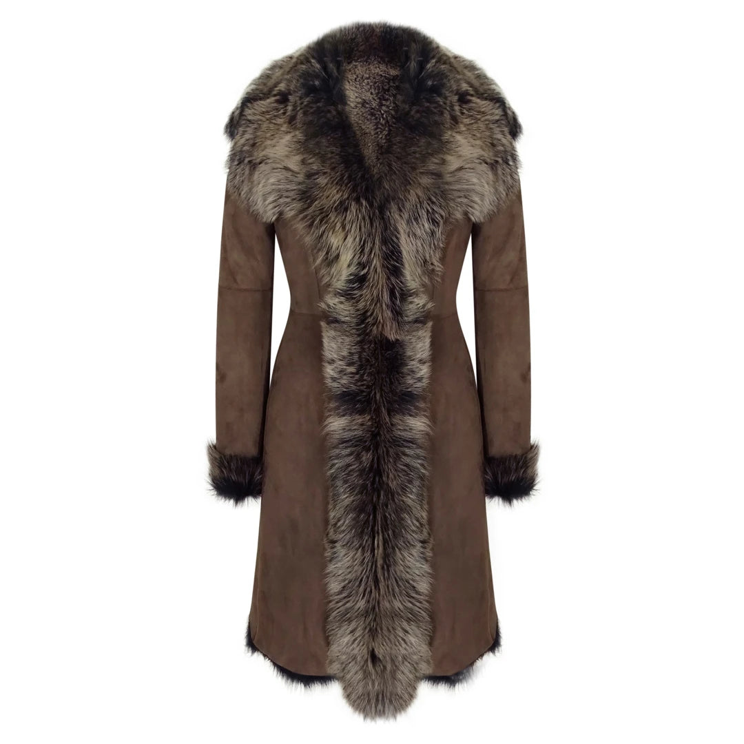 Women's Gold Brown 3/4 Length Warm Luxury Toscana Sheepskin Coat