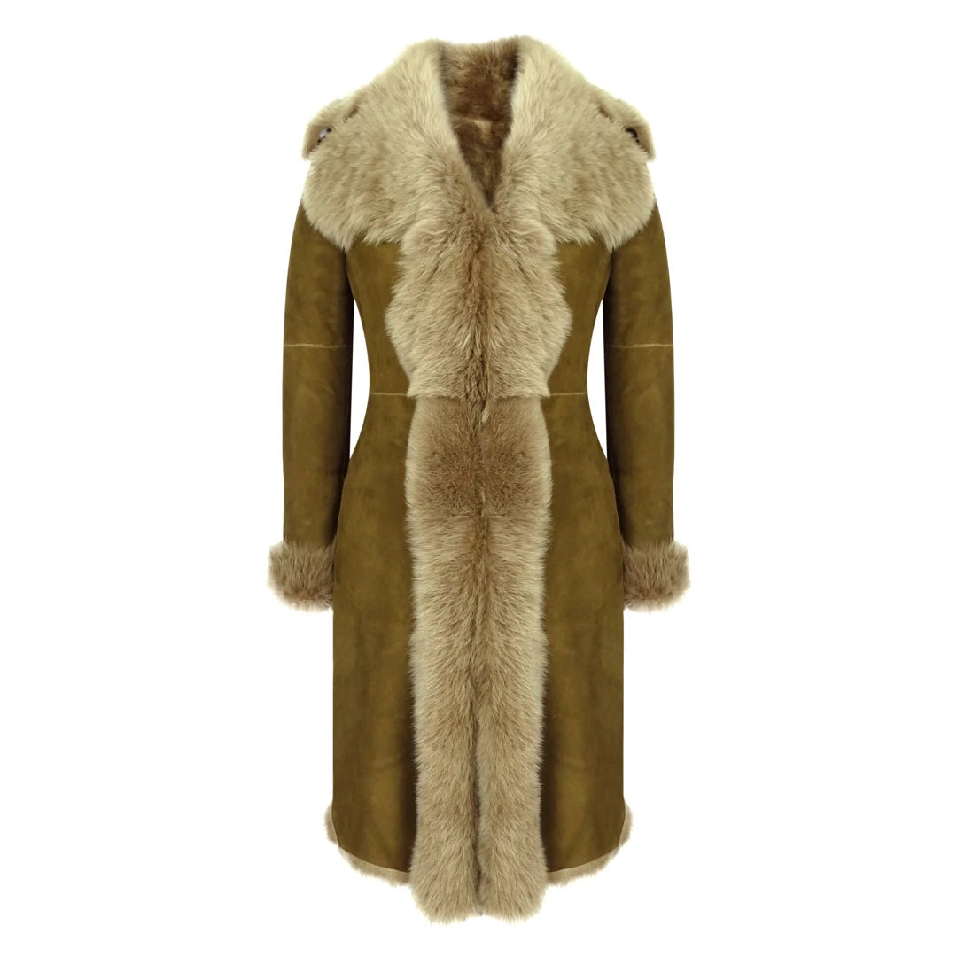 Women's Luxury Toscana 3/4 Coat Sheepskin Beaver Shearling Suede Jacket