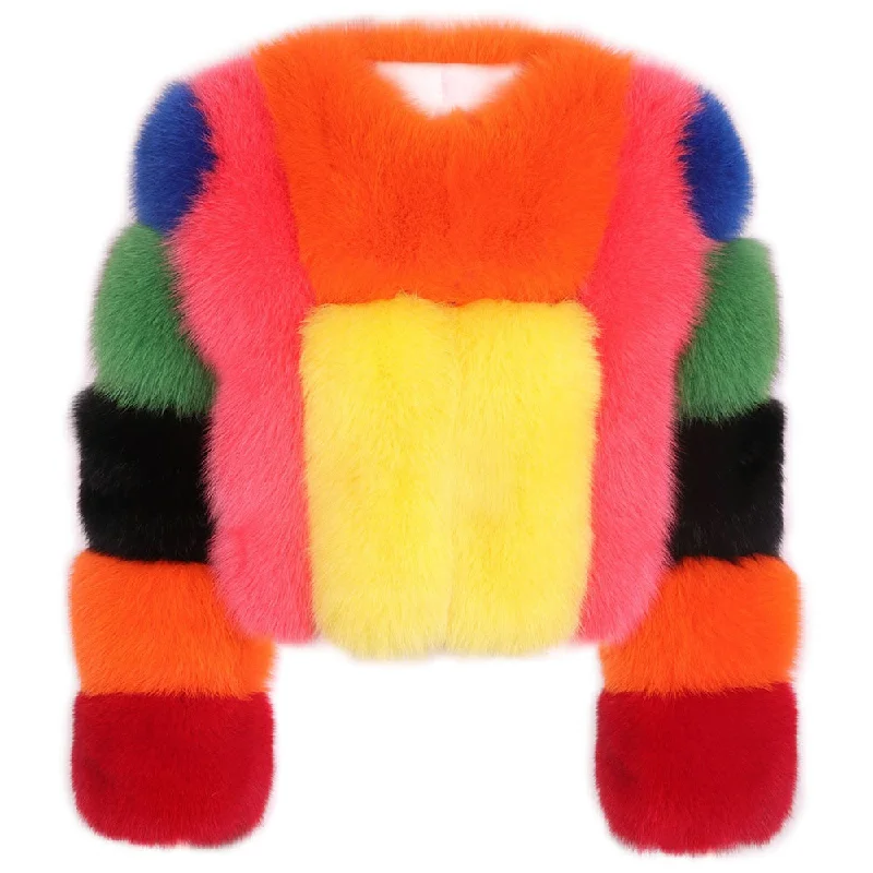 Colorful Autumn Winter Real Fox Fur Jacket Women