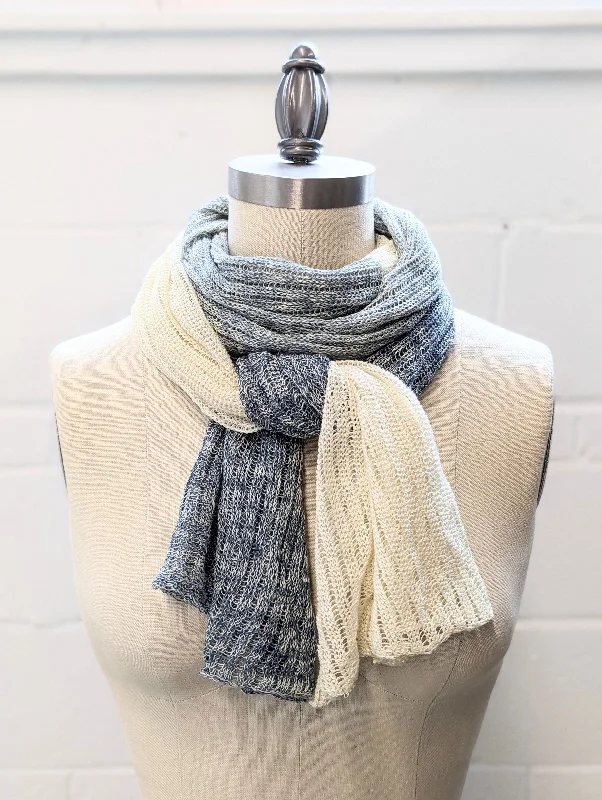 Linen Scarf & Wrap ""Blues/Ivory"" HT