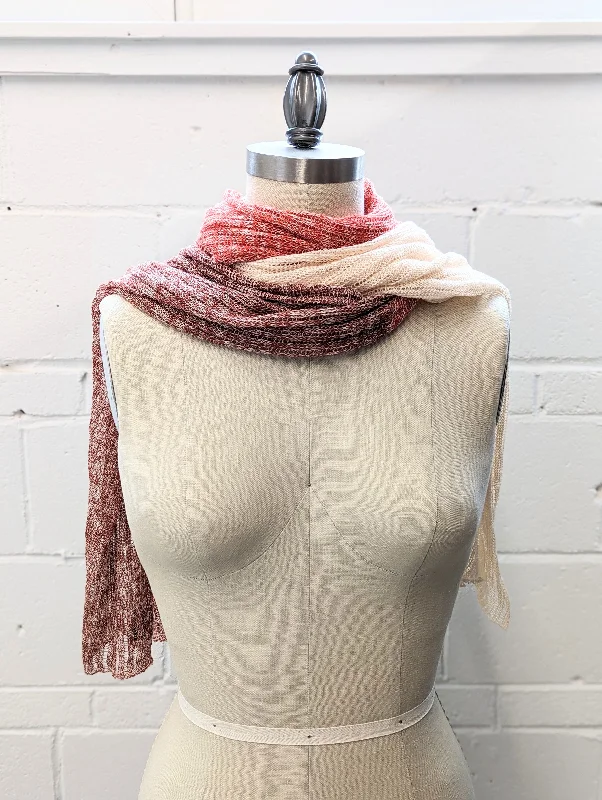 Linen Scarf & Wrap ""Reds/Cream"" HT