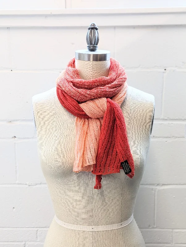 Linen Scarf & Wrap ""Bright Red/Peach""