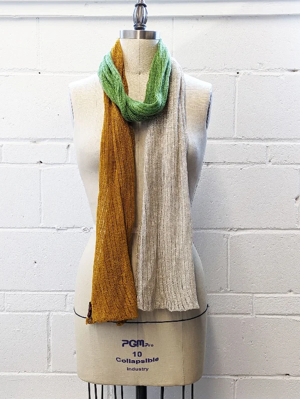 Linen Scarf & Wrap ""Green/Mustard/Ivory"" SL