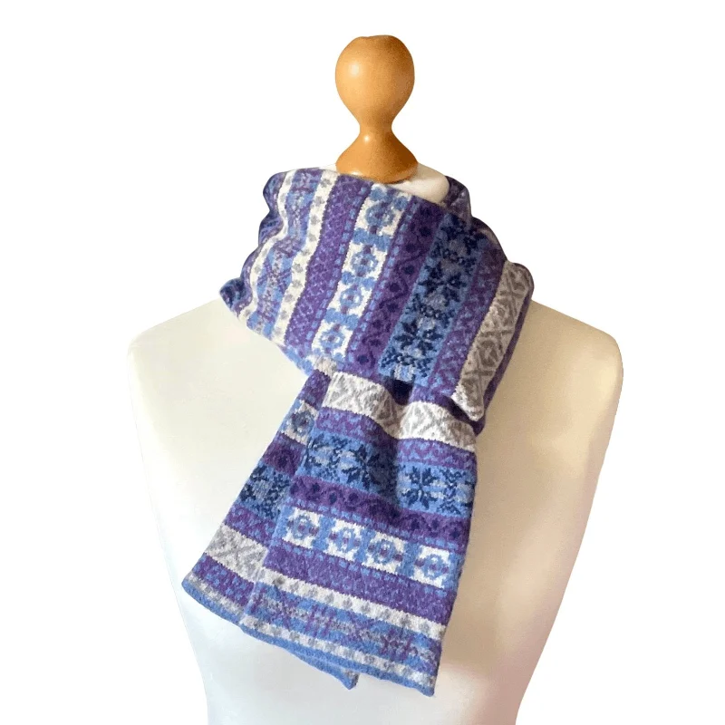 Lambswool Fair Isle Scarf - Denim Blue