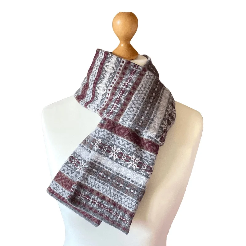 Lambswool Fair Isle Scarf - Silver Grey