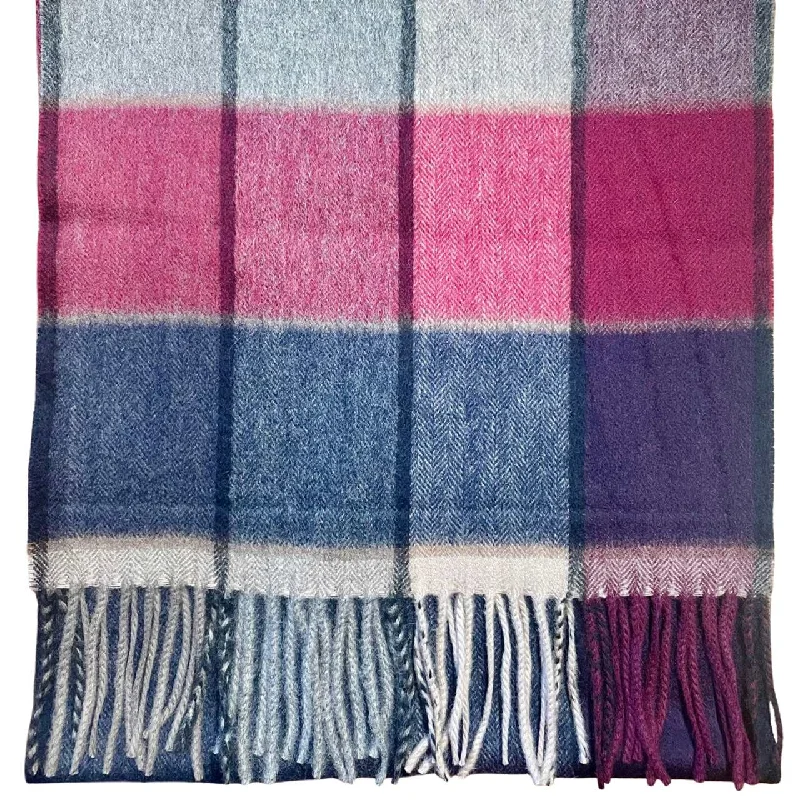 Pure Cashmere Scarf - Beige and Wine Block Check