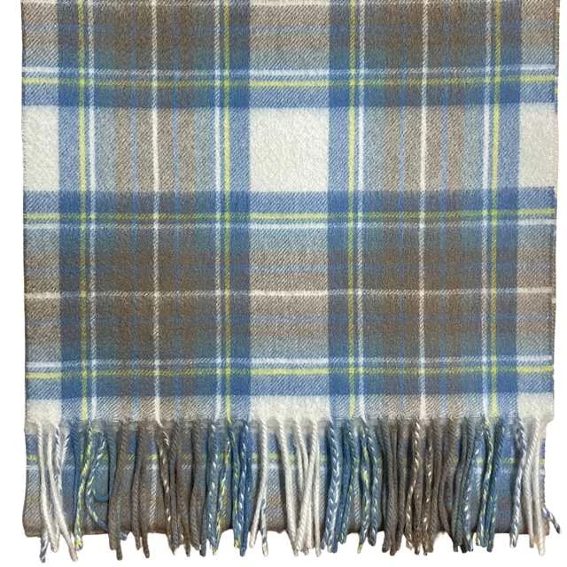 Pure Cashmere Scarf - Muted Blue Stewart Tartan