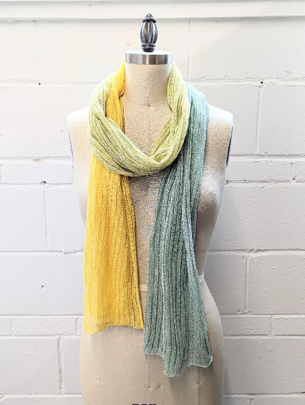 Linen Scarf & Wrap ""Yellow/Aquamarine""