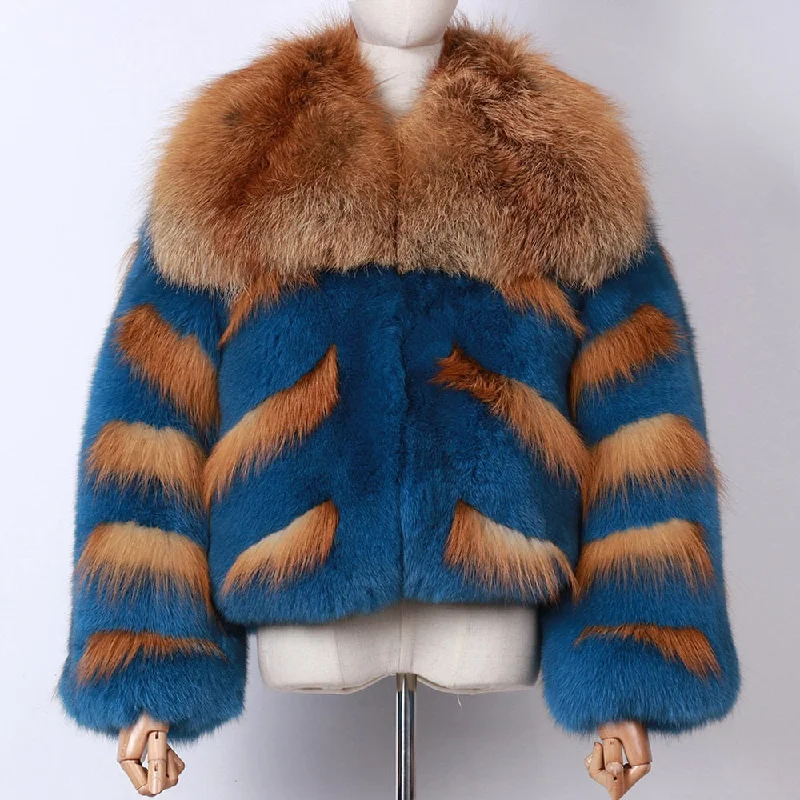 Winter Warm Outerwear Collar Women Ladies Real Fox Fur Coat Jacket